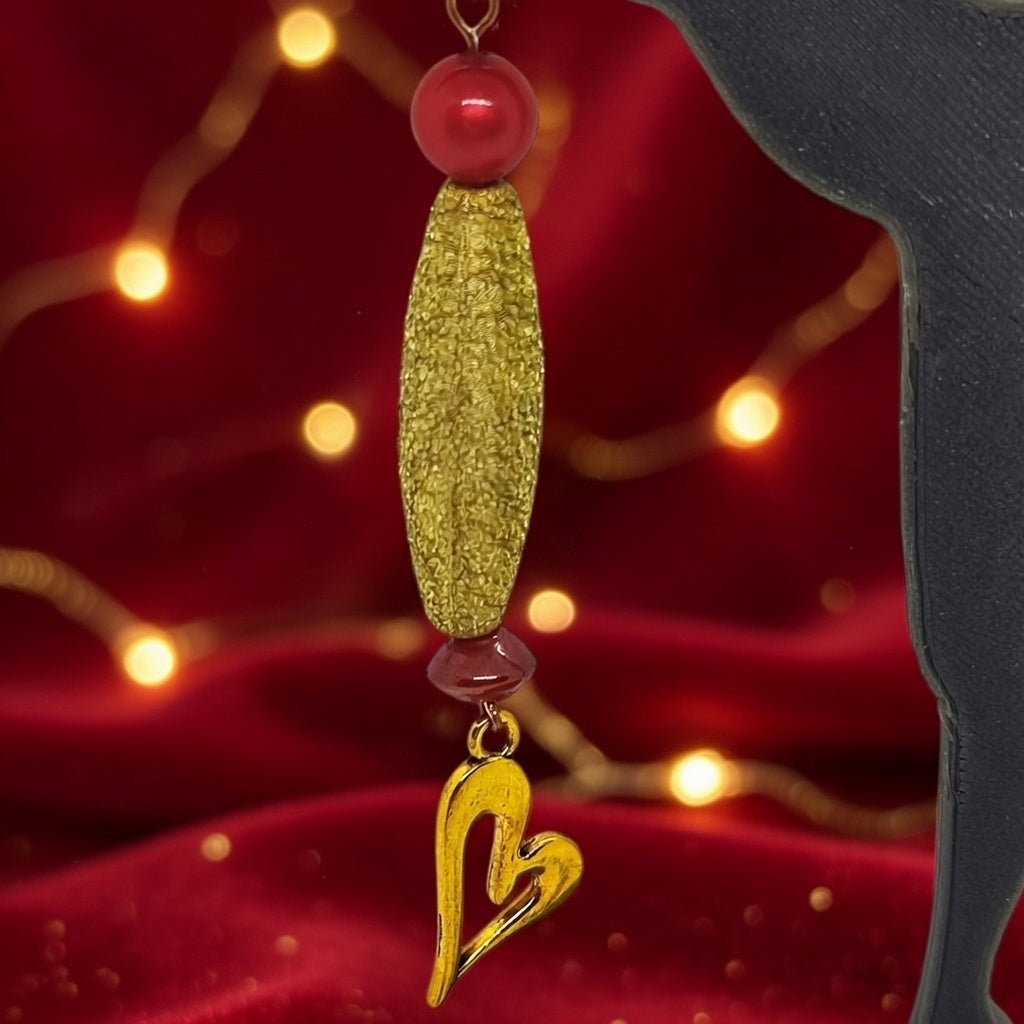 Coeur or, perle rouge et or