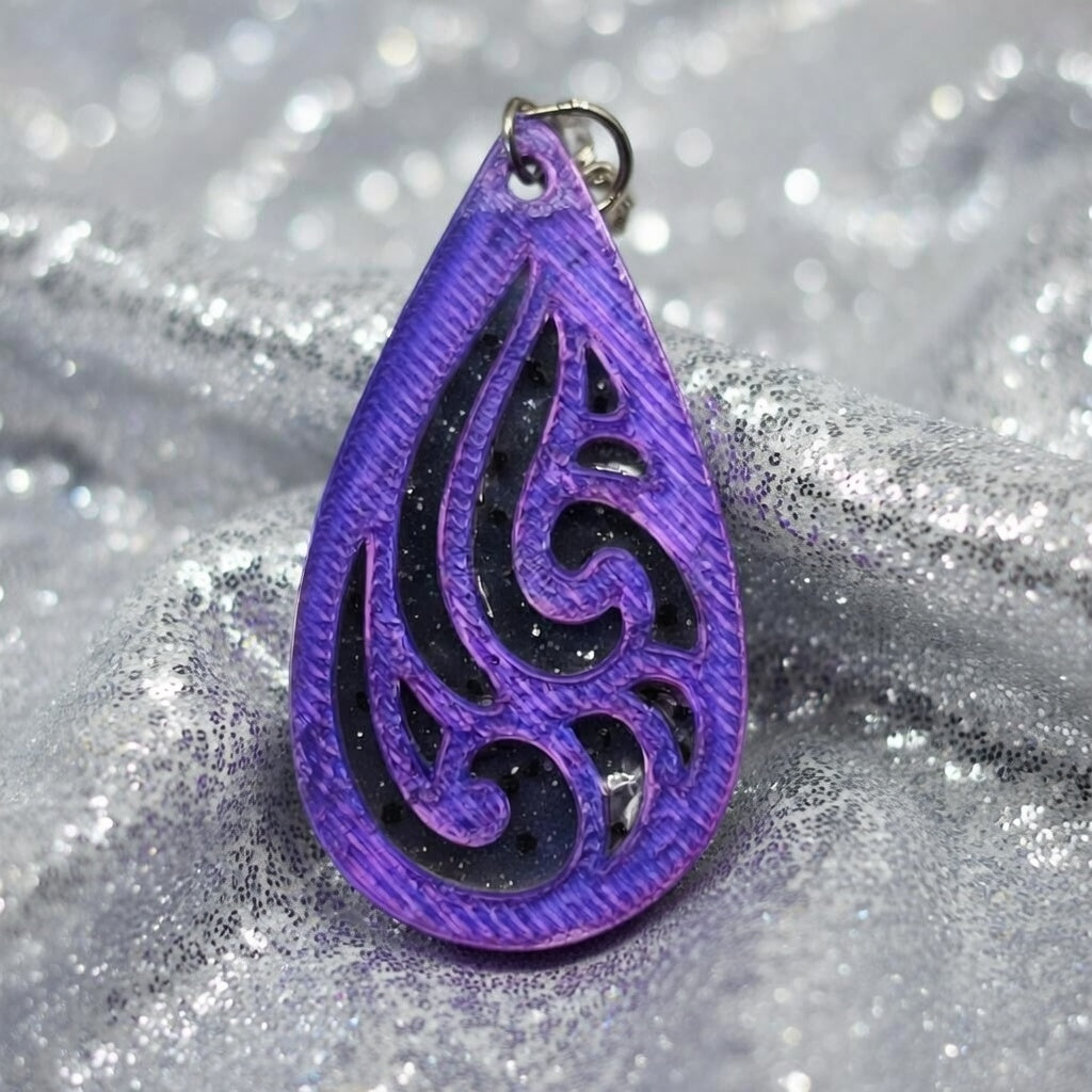 Impression 3D Violet Goutte d'Eau Pailleté Noir