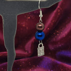 Pendante perles brun, bleu cadenas