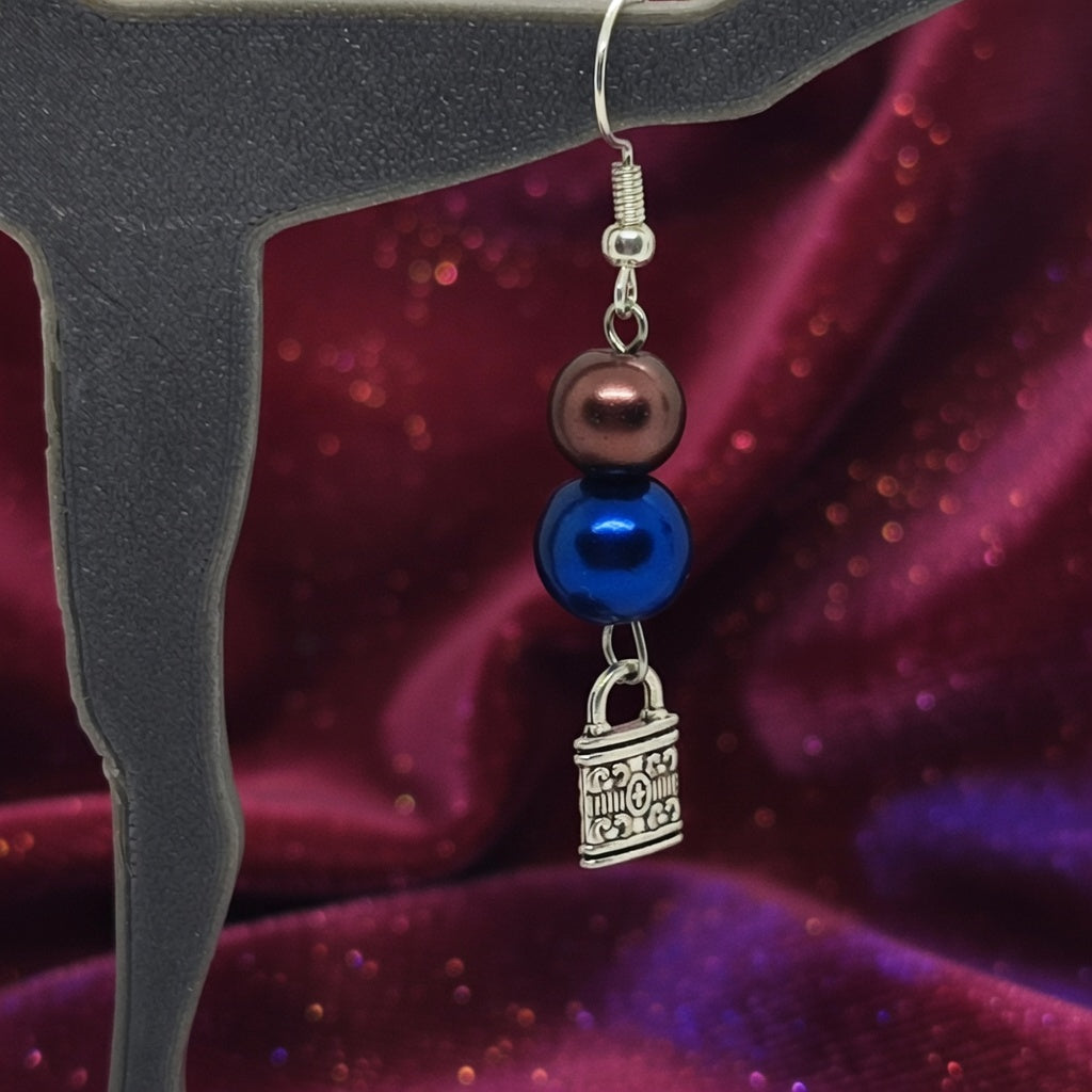 Pendante perles brun, bleu cadenas