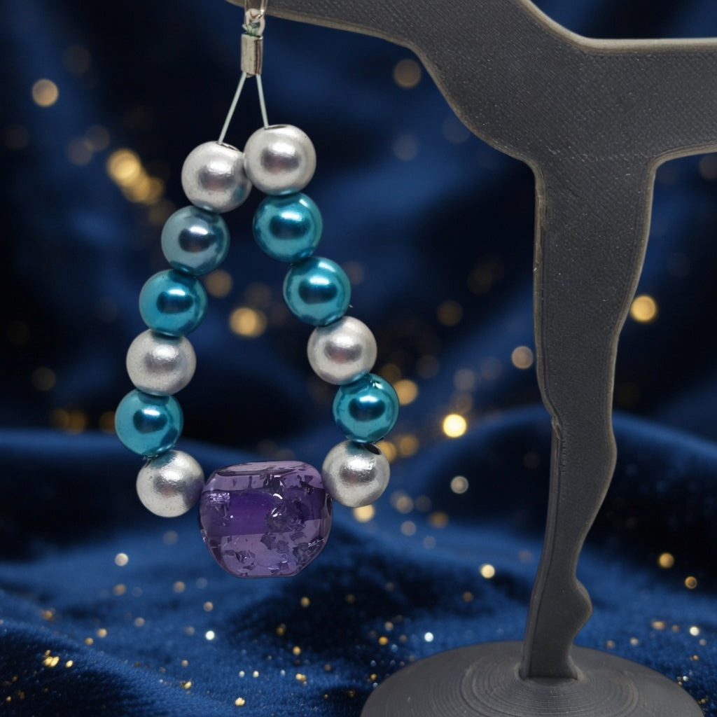 Pendante ronde Perles blanc, bleu