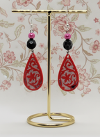 Impression 3D Rouge Goutte d'Eau Fleur Perle Fuschia, Gris