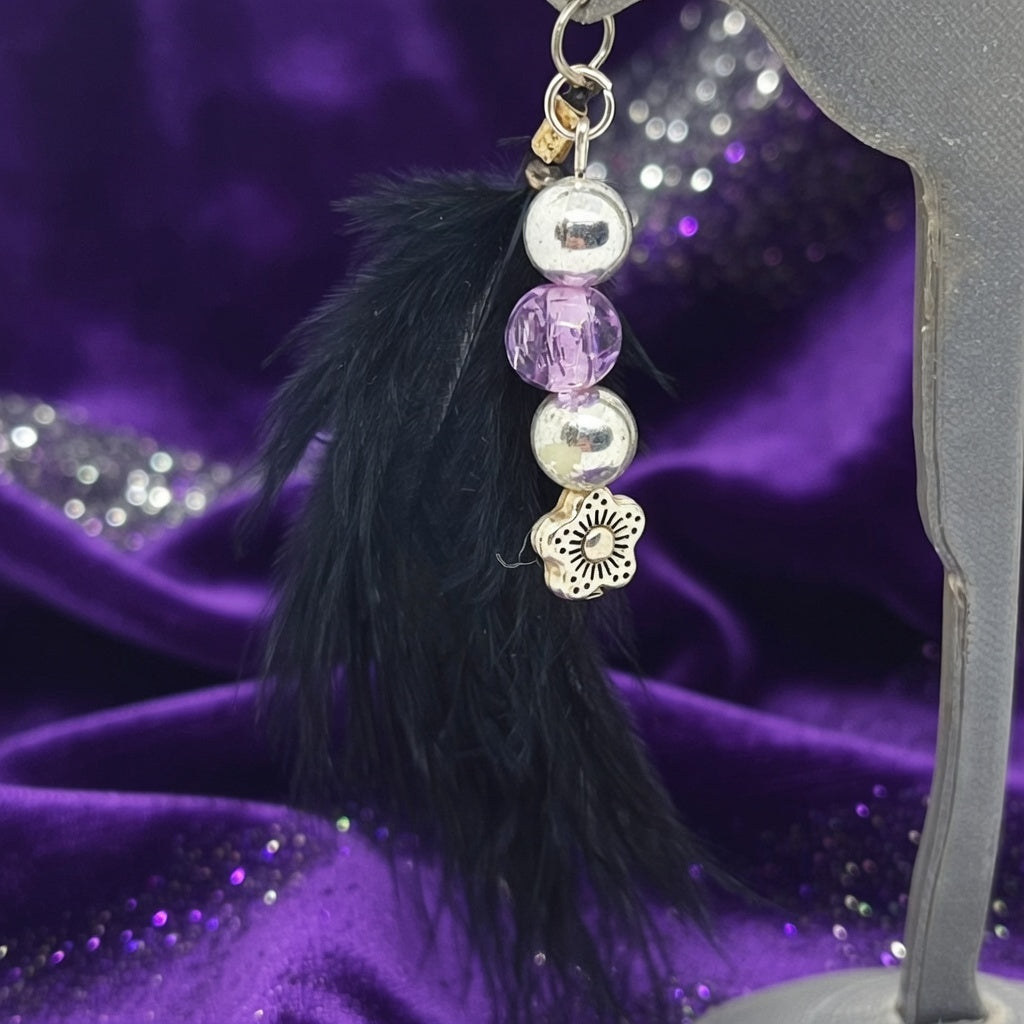 Plume perles fleur, violet, argent