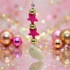 Perle étoile rose, doré, galet blanc