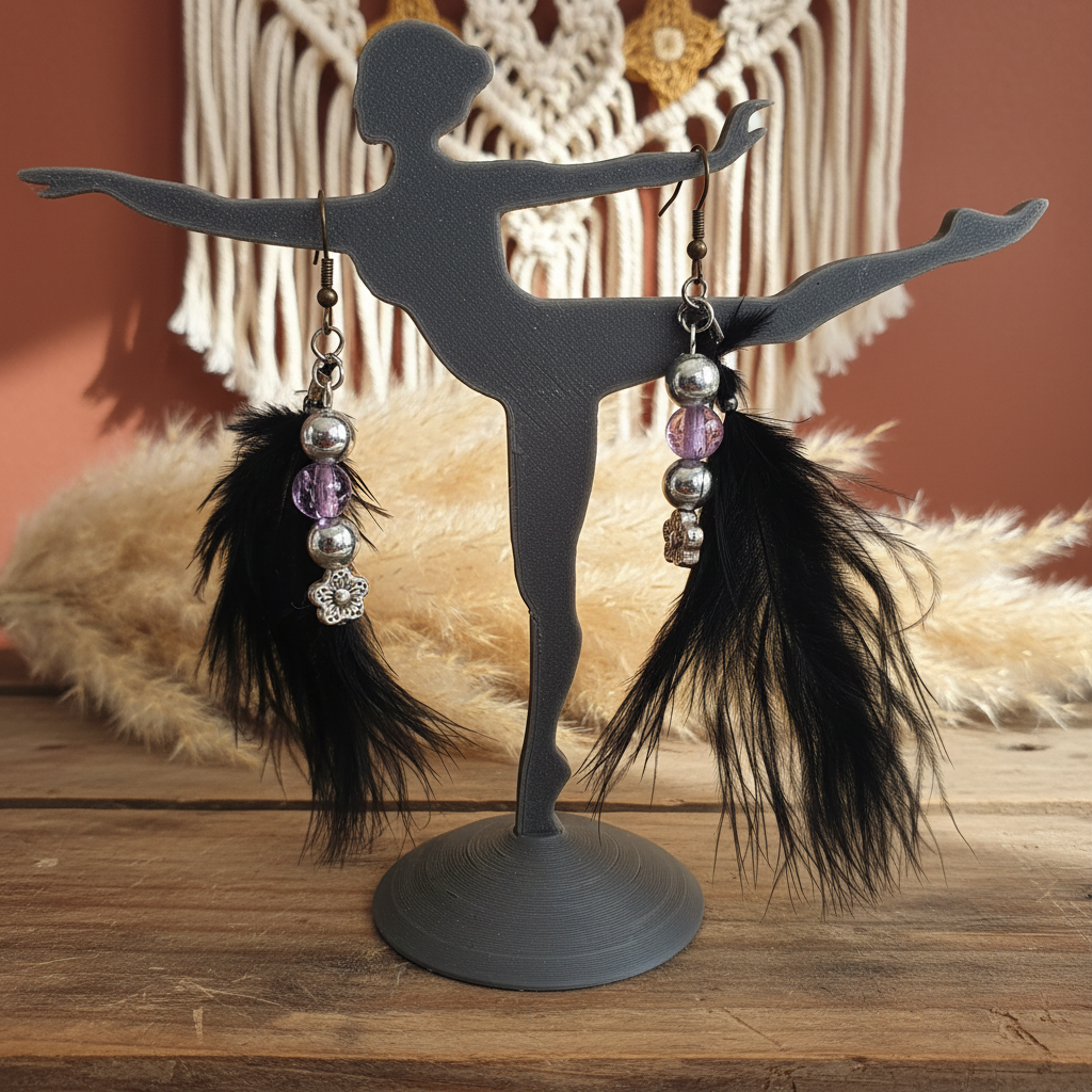Plume perles fleur, violet, argent