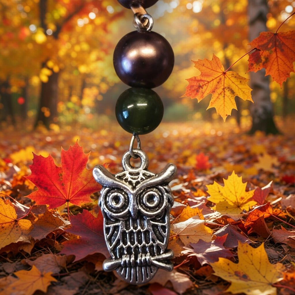 Hibou perles Marron, vert