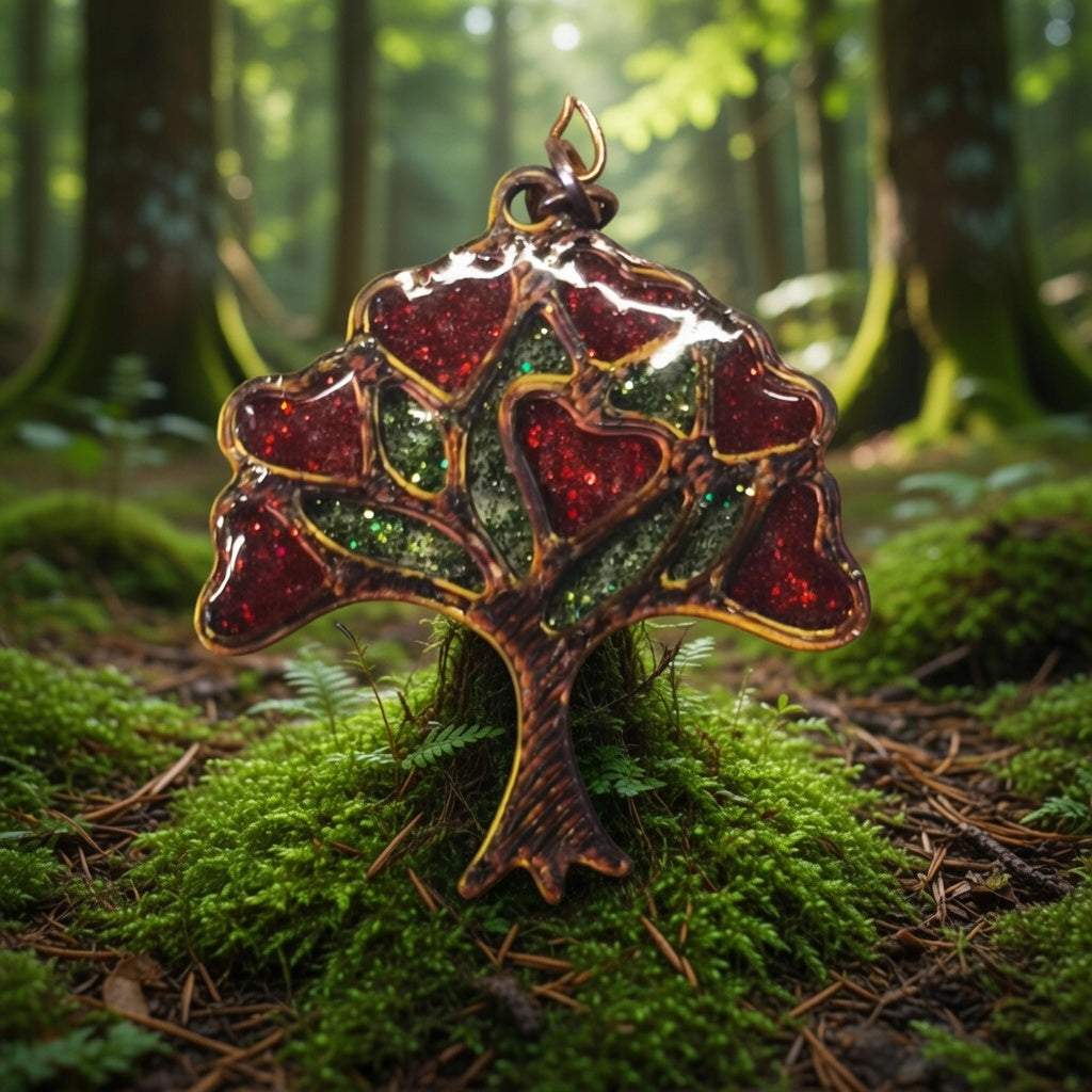 Impression 3D Arbre De Vie Cœur Pailleté Rouge, Vert
