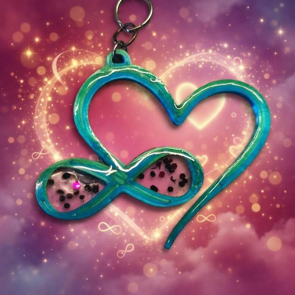 Impression 3D Vert motif Cœur infinie paillettes rose, noir