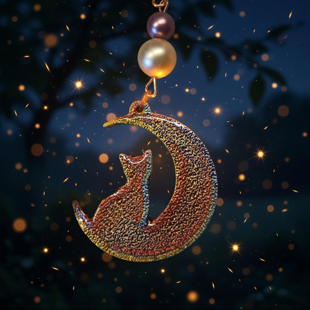 Impression 3D Quatier De Lune Chat Multi couleurs Perles Blanc, Brun