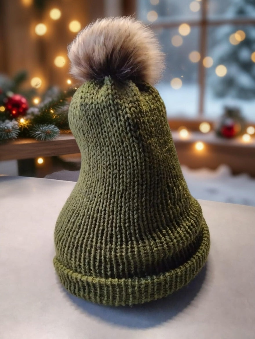 Bonnet kaki pom-pom brun