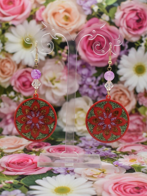 Impression 3D rouge motif fleur perle rose