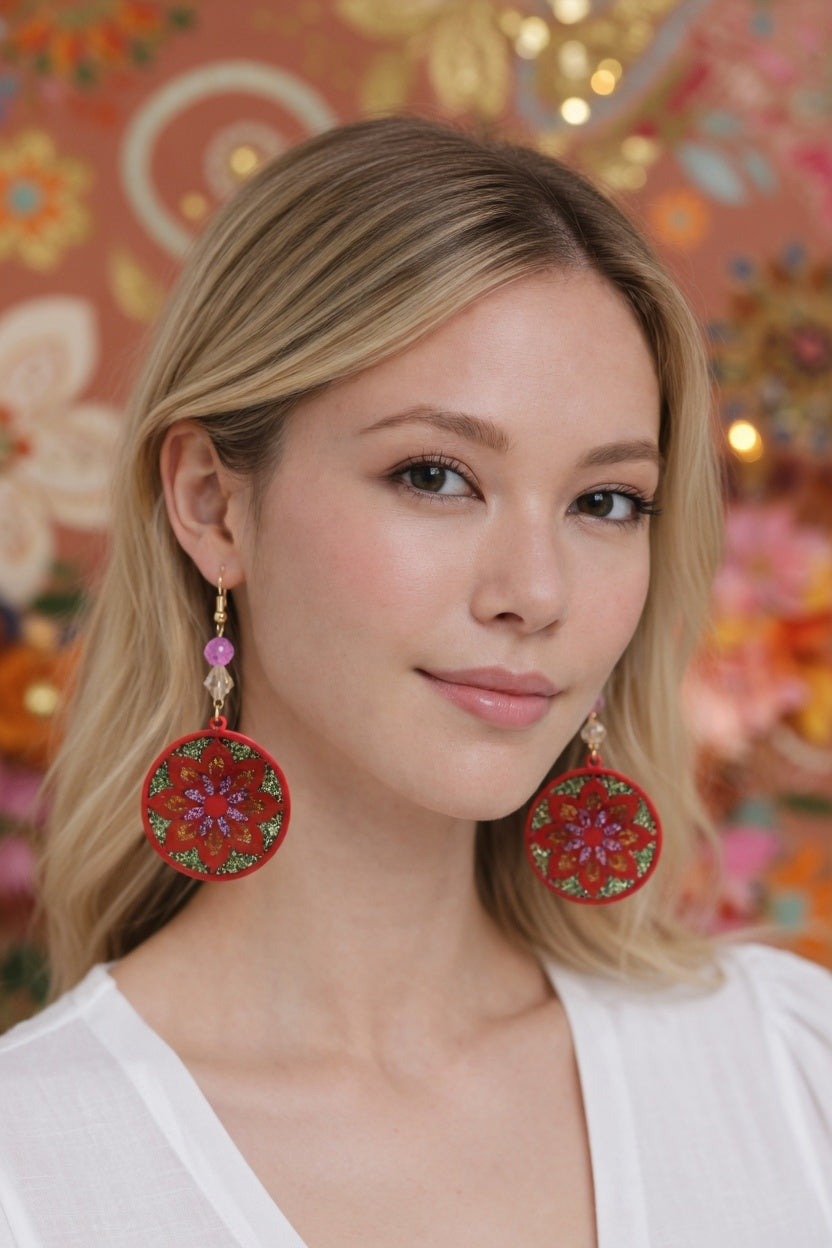 Impression 3D rouge motif fleur perle rose