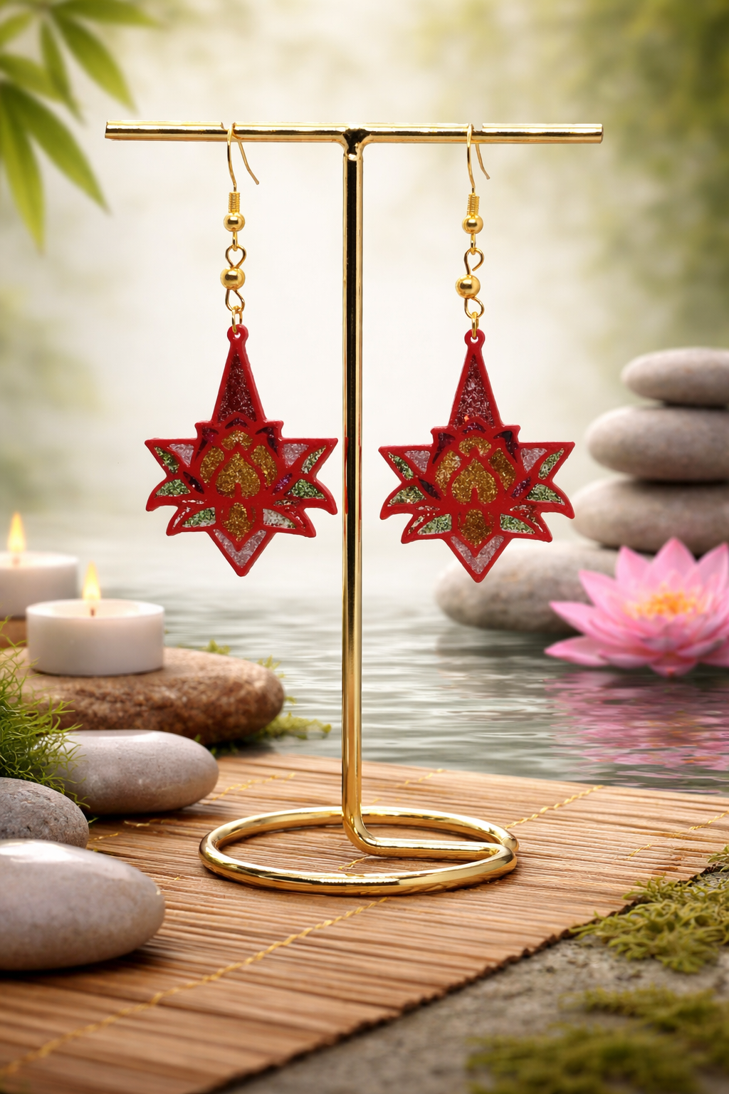 Impression 3D Rouge Fleur De Lotus Perle Doré