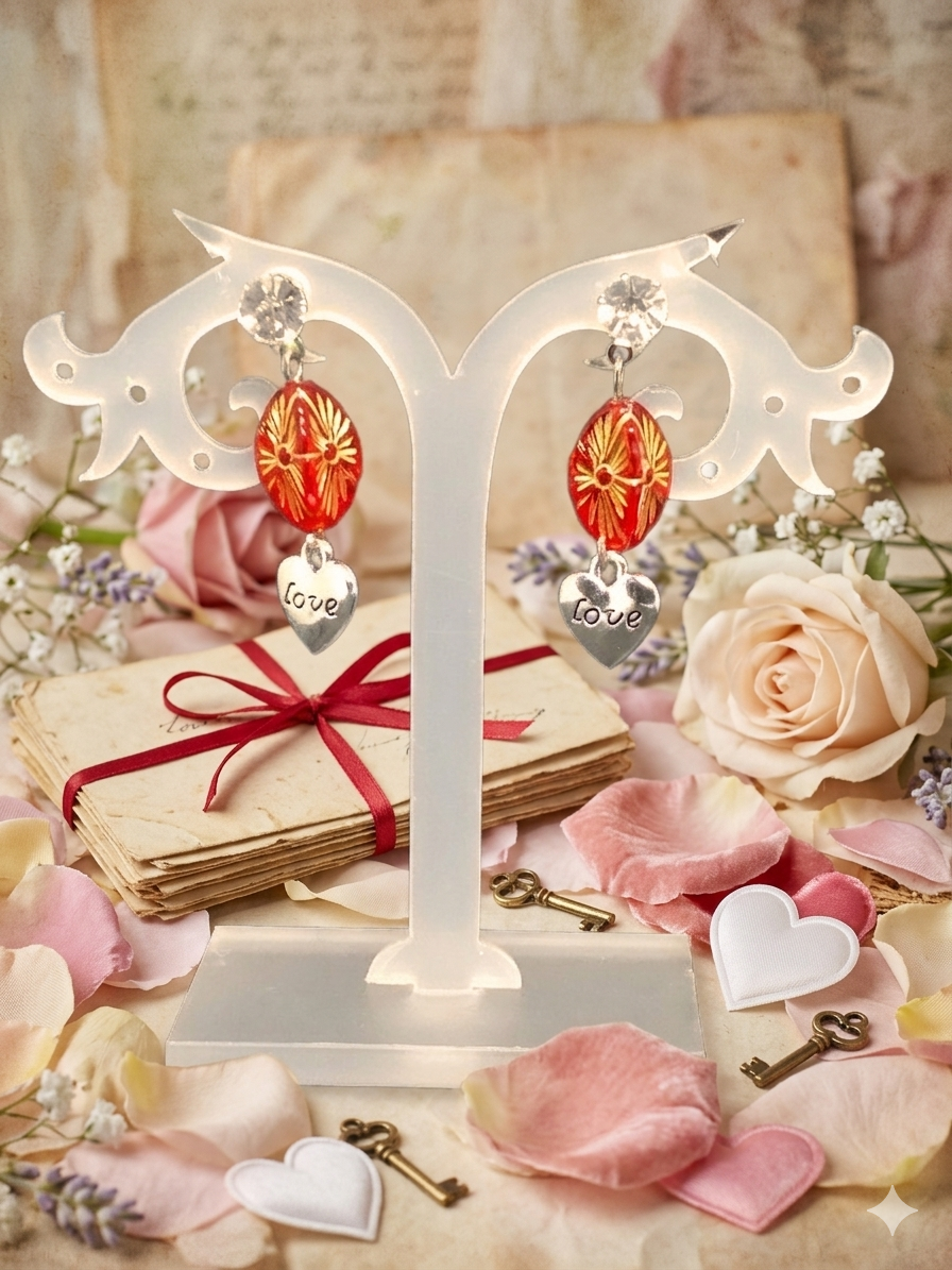 Pierre brillante  perle rouge, or breloque Love