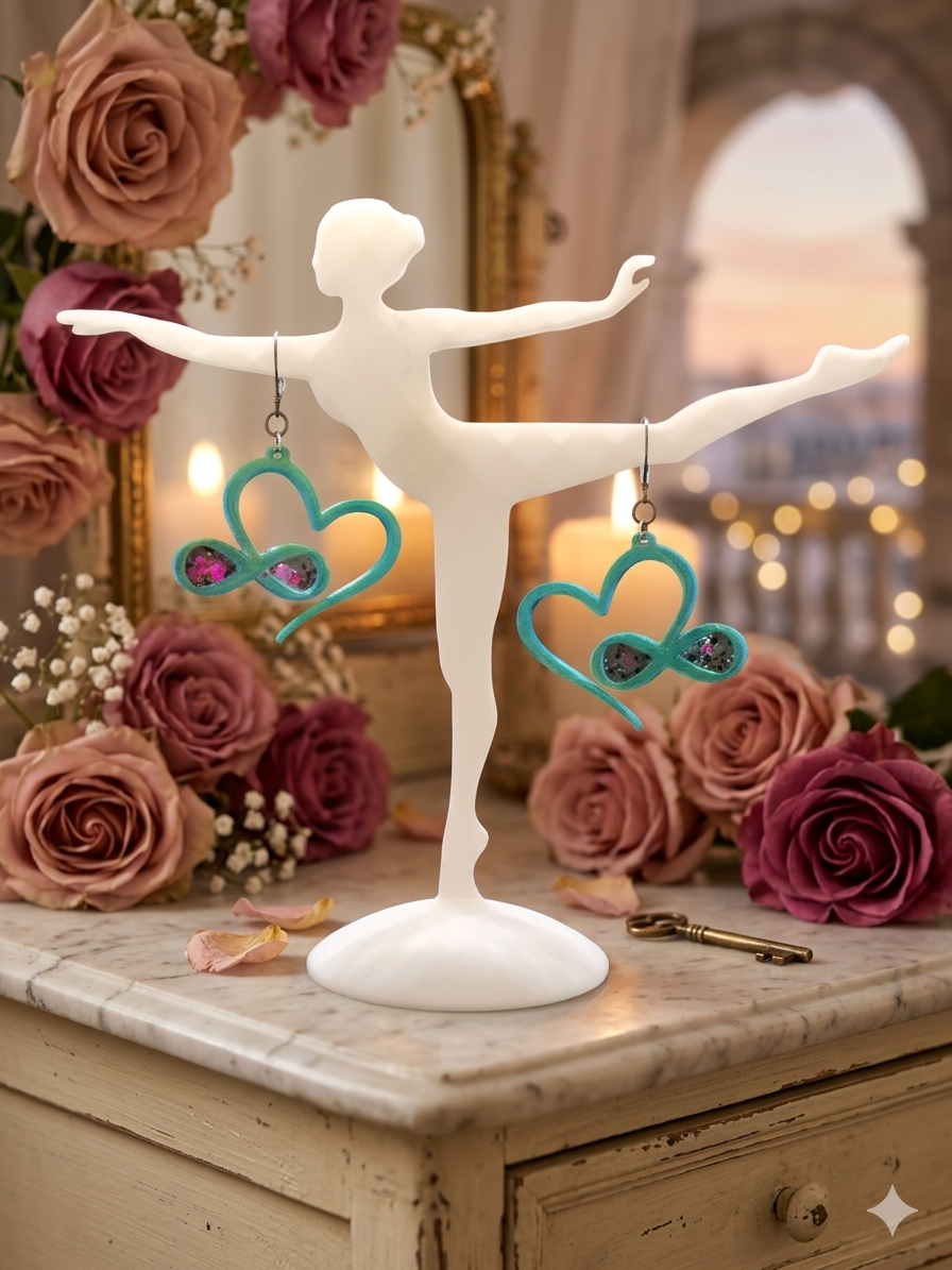 Impression 3D Vert motif Cœur infinie paillettes rose, noir