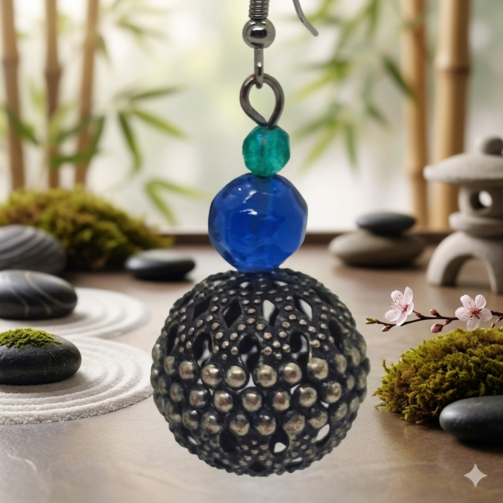 Sphère brodé, bleu et turquoise