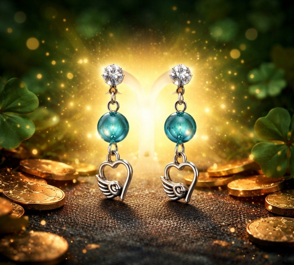 Clou brillant perle turquoise coeur aile