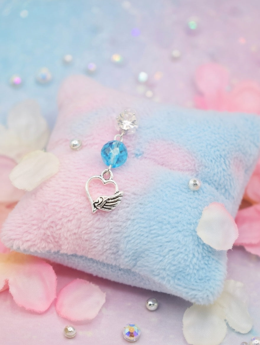 Clou brillant perle turquoise coeur aile