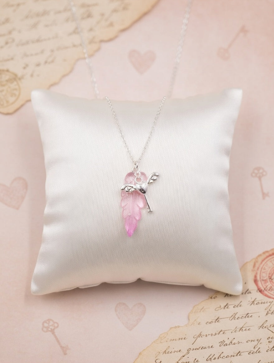 Clé  cœur feuille rose