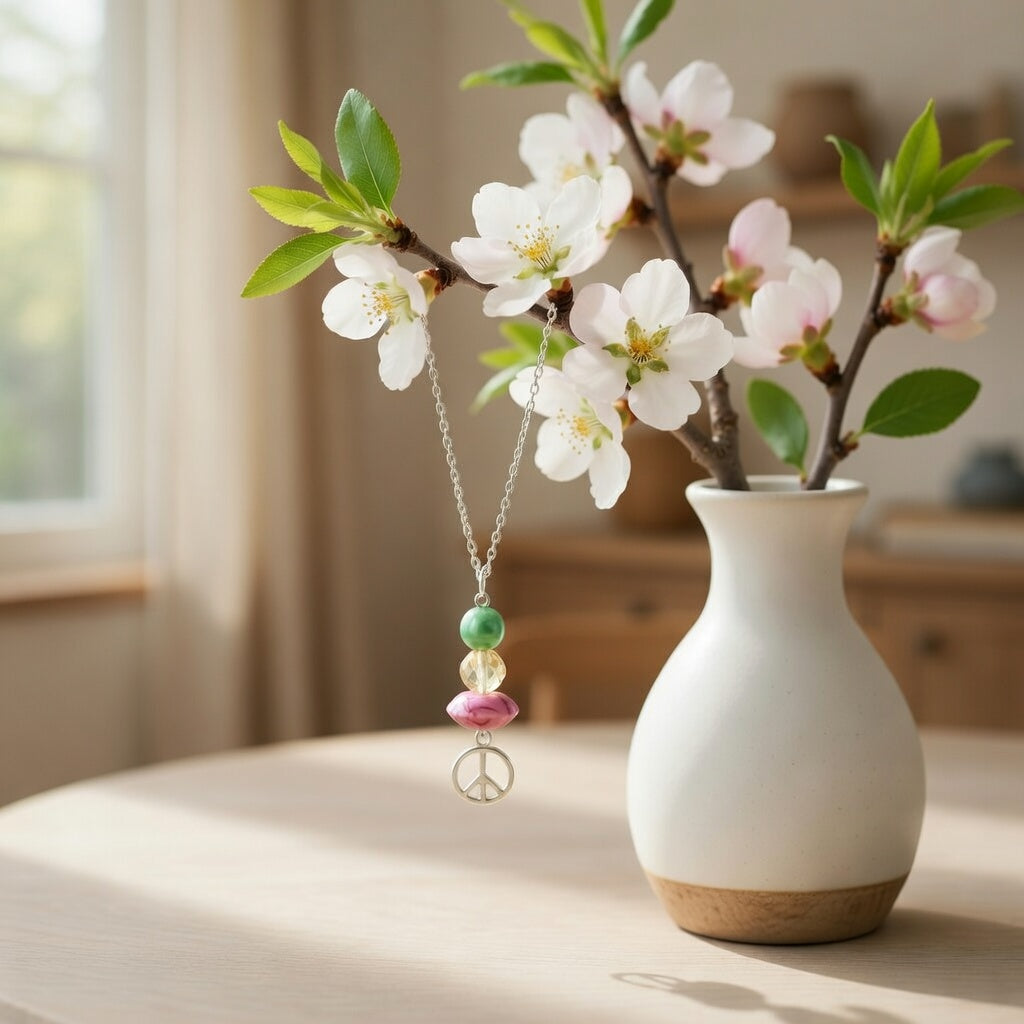 Peace & love perles vert, jaune, rose