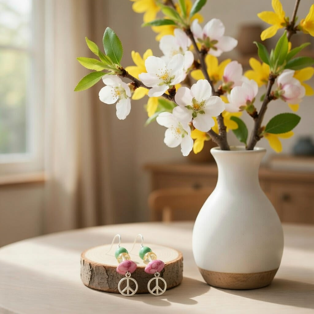 Peace & love perles vert, jaune, rose