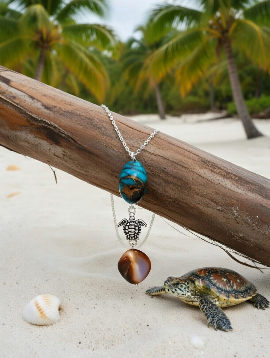 Tortue perles bleu, orange