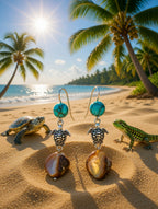 Tortue perles bleu, orange
