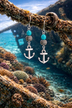 Ancre perle turquoise, boule métal