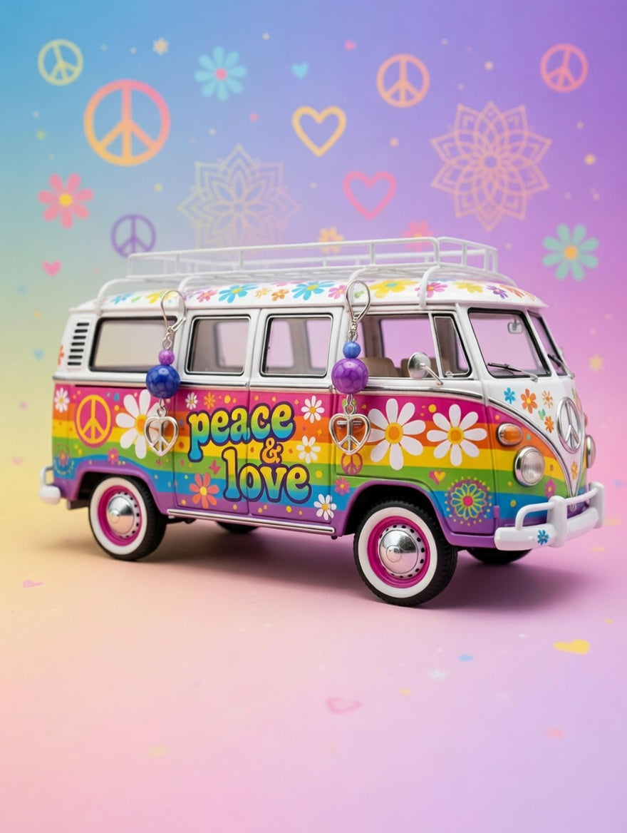 Dissocier violet, bleu breloque  cœur peace & love