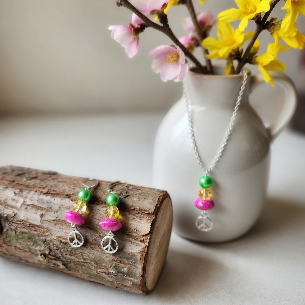 Peace & love perles vert, jaune, rose