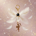 Cupidon doré, perles jaune pâle, noir, jaune transparent