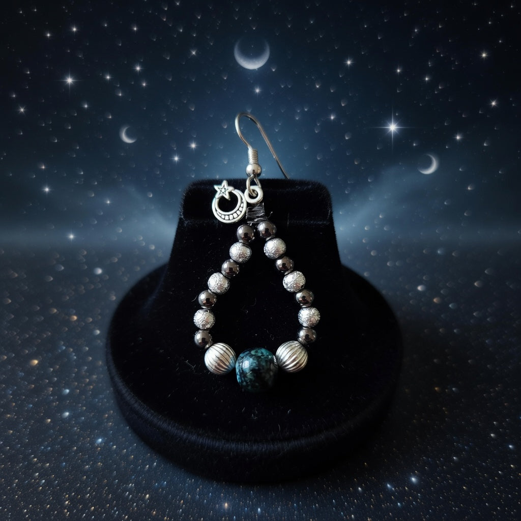 Lune, étoile perles noir et argenté