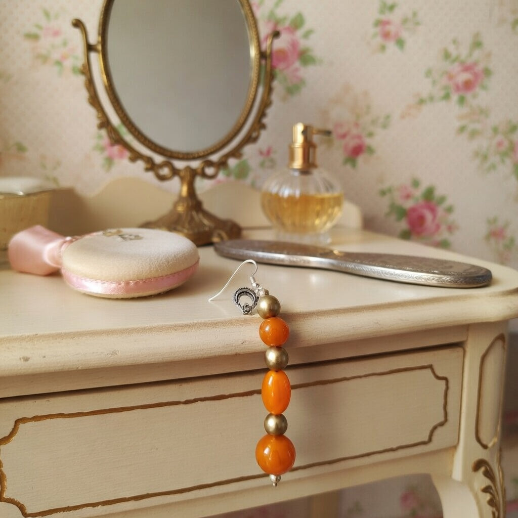 Étoile, lune,perles orange et doré