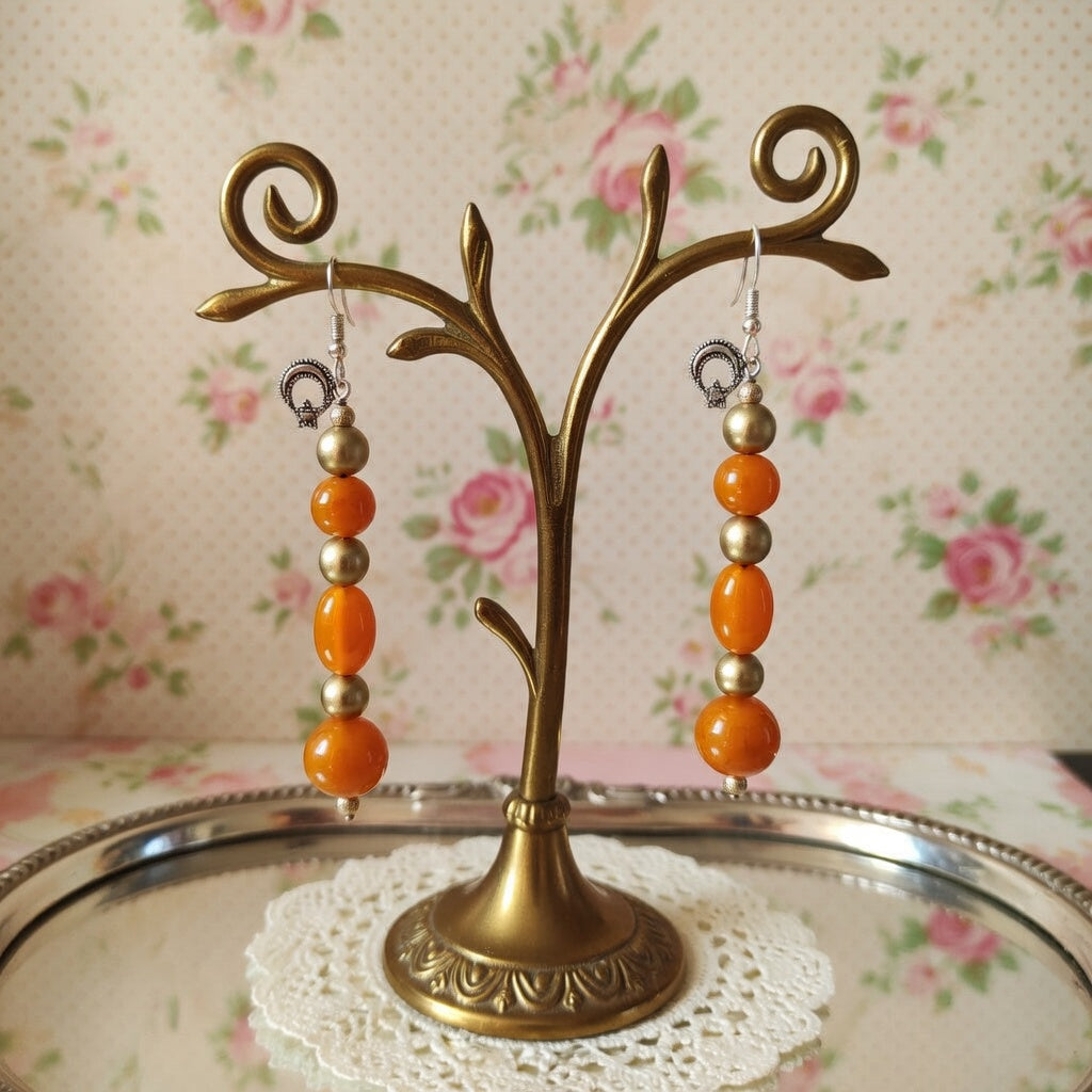 Étoile, lune,perles orange et doré
