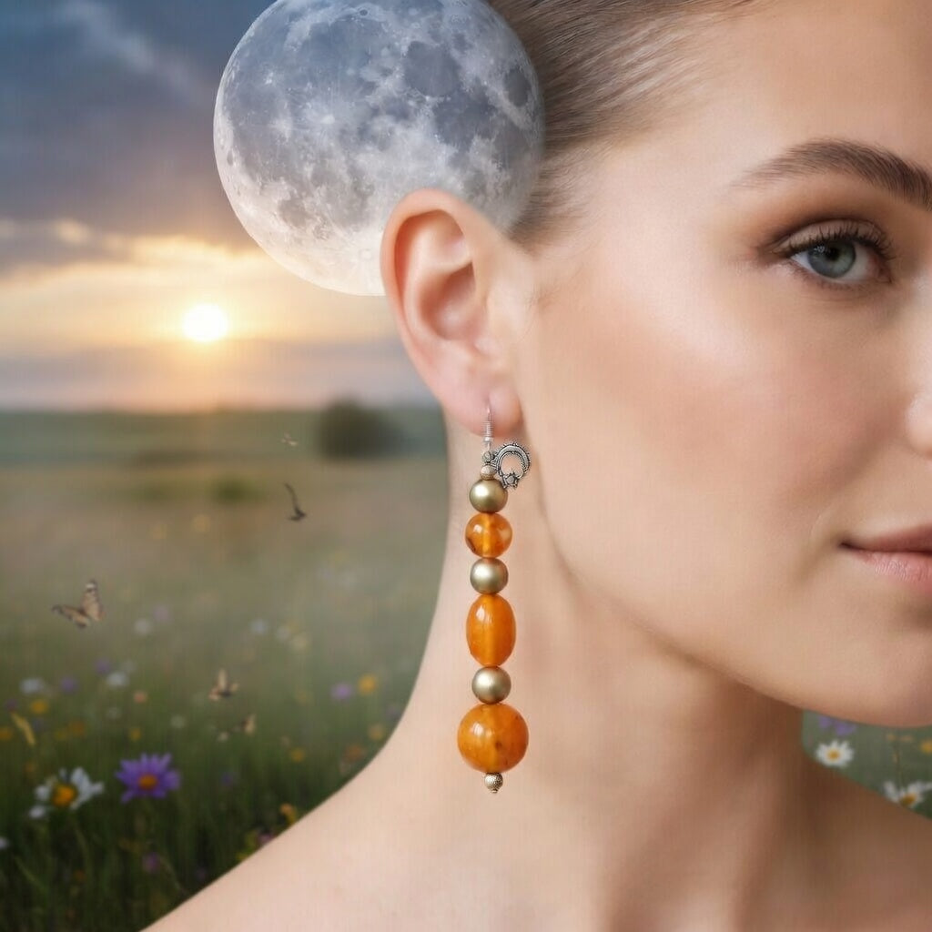 Étoile, lune,perles orange et doré