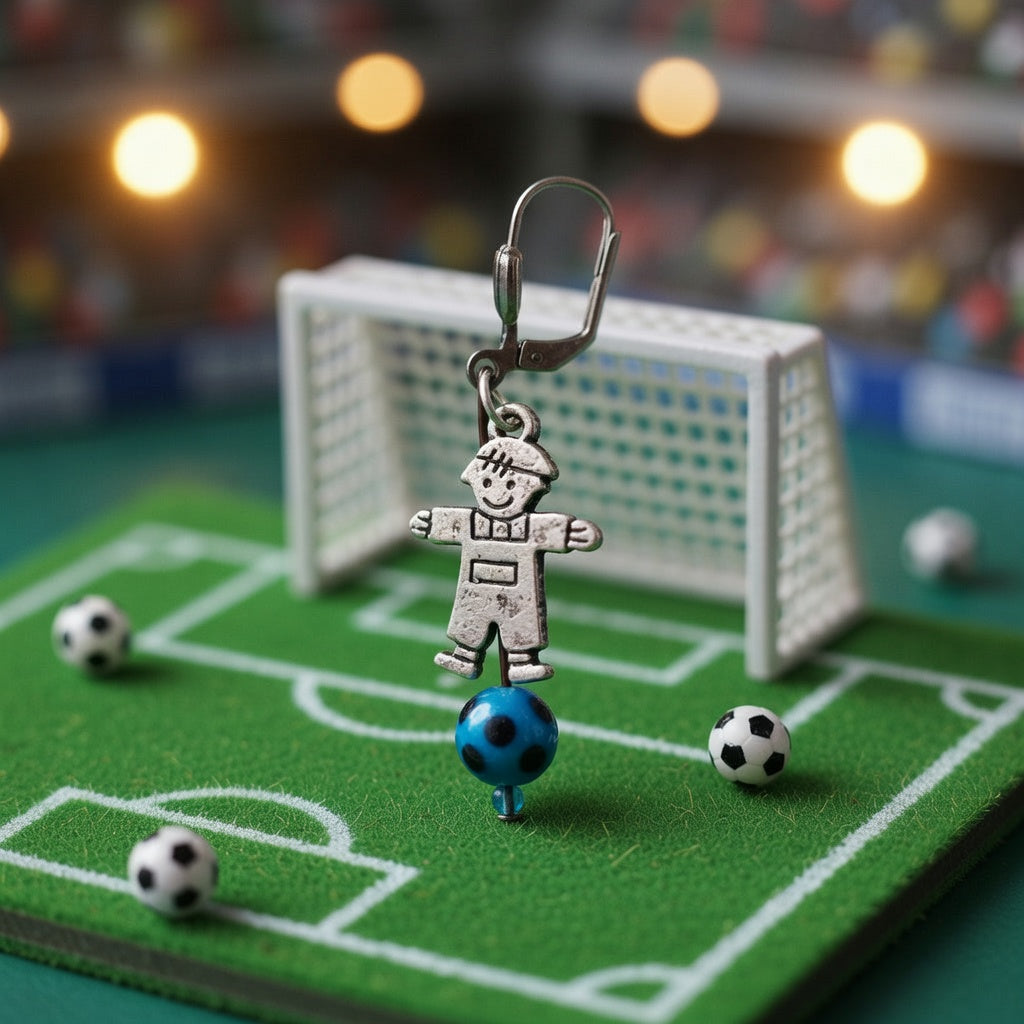 Footbaleur perles bleu tacheté noir, turquoise