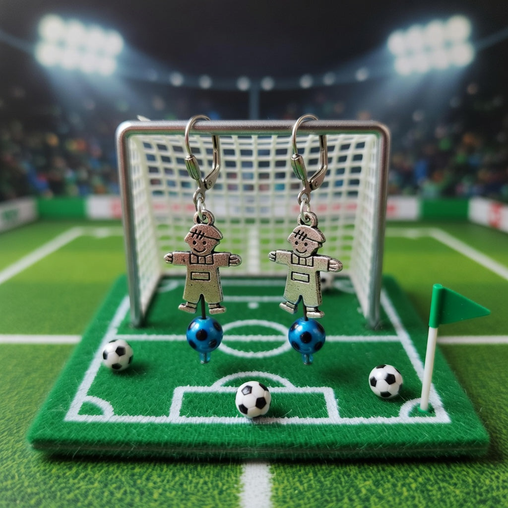 Footbaleur perles bleu tacheté noir, turquoise