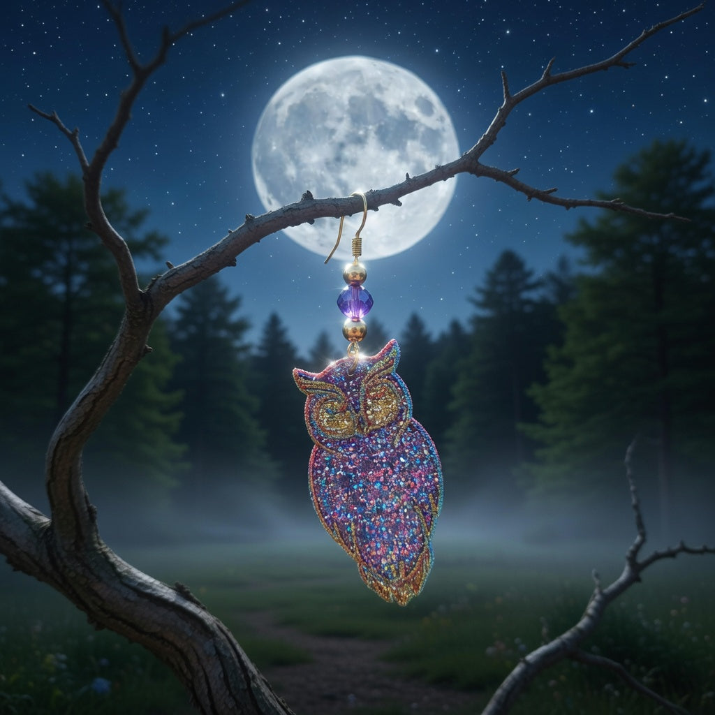 Impression 3D Hibou perles doré, violet