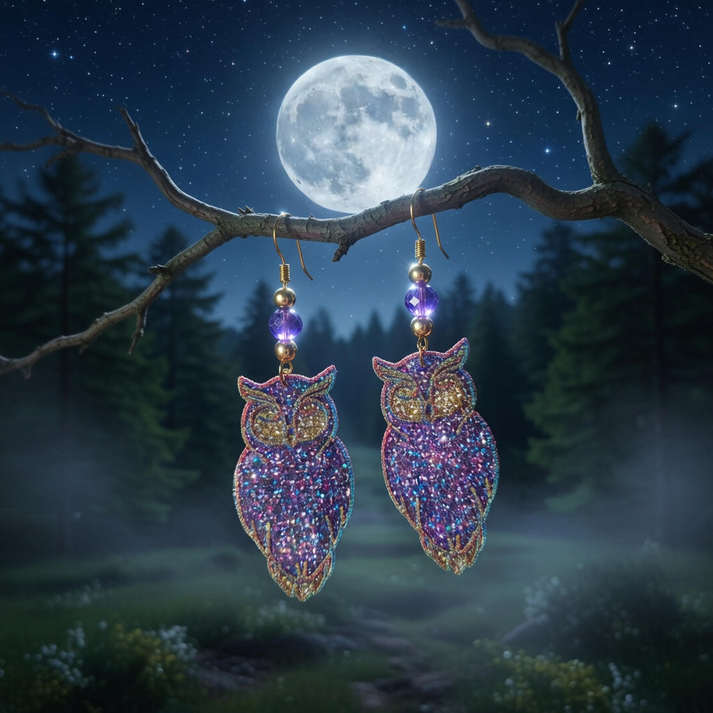 Impression 3D Hibou perles doré, violet