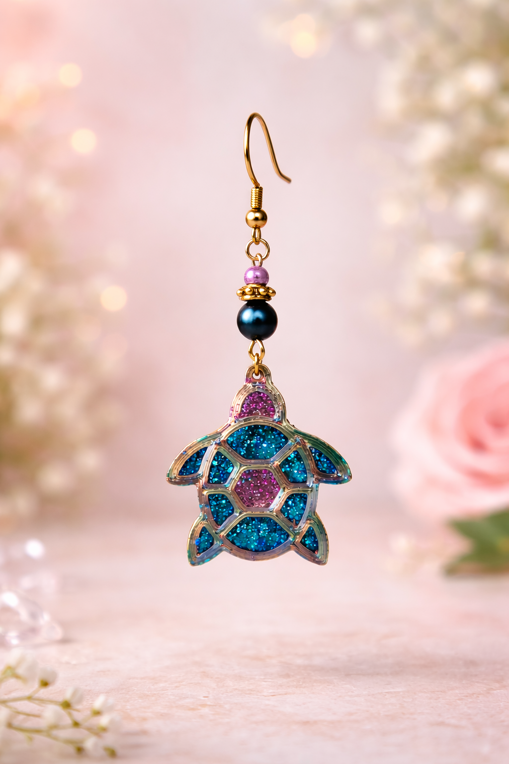 Impression 3D Tortue perles bleu, fuchsia