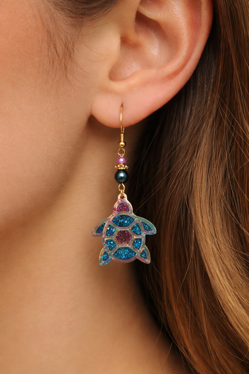 Impression 3D Tortue perles bleu, fuchsia