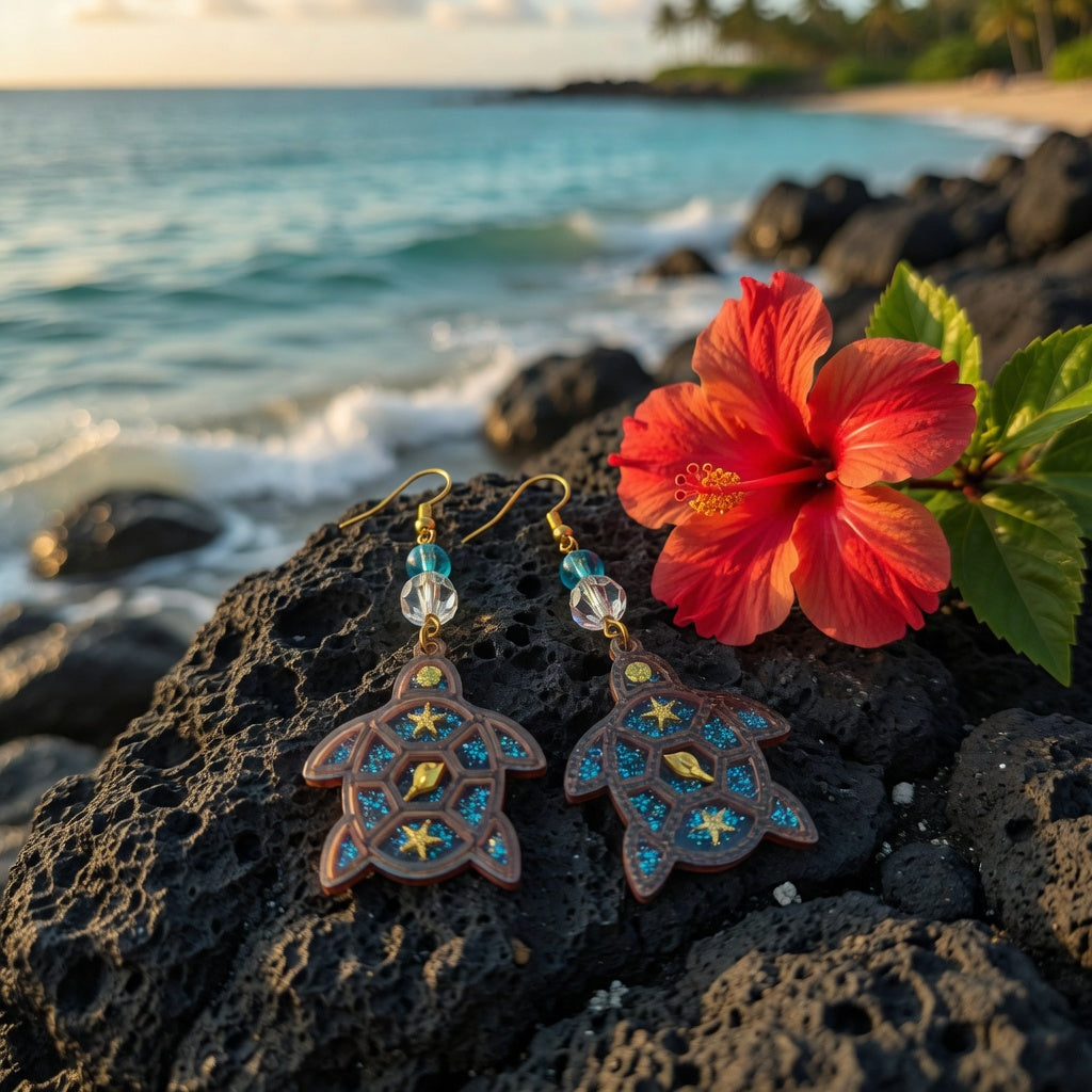Impression 3D Tortue multicolore perles bleu, blanc