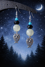 Hibou perles turquoise, noir vert pâle