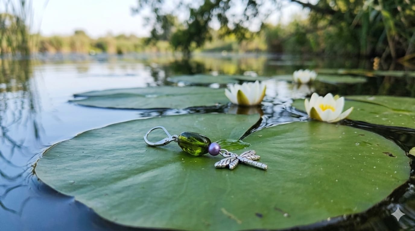 Libellule perles vert, violet