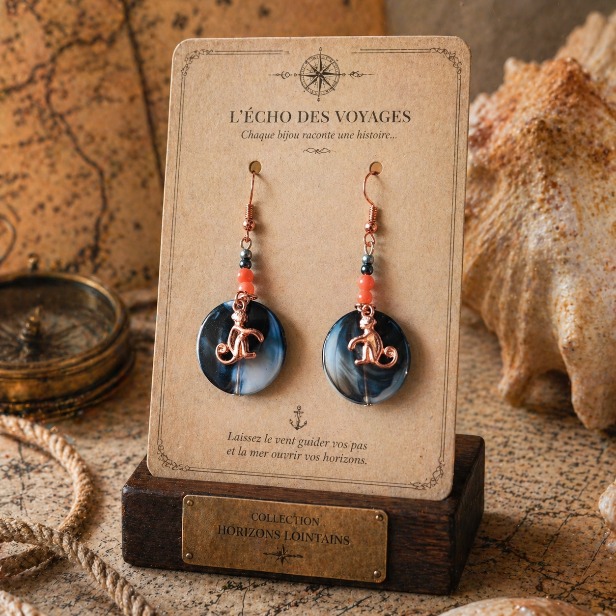 Singe sur plaque noir perles gris, noir, orange