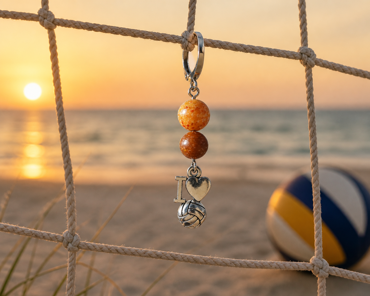 J'aime le volley, perles jaune, brun