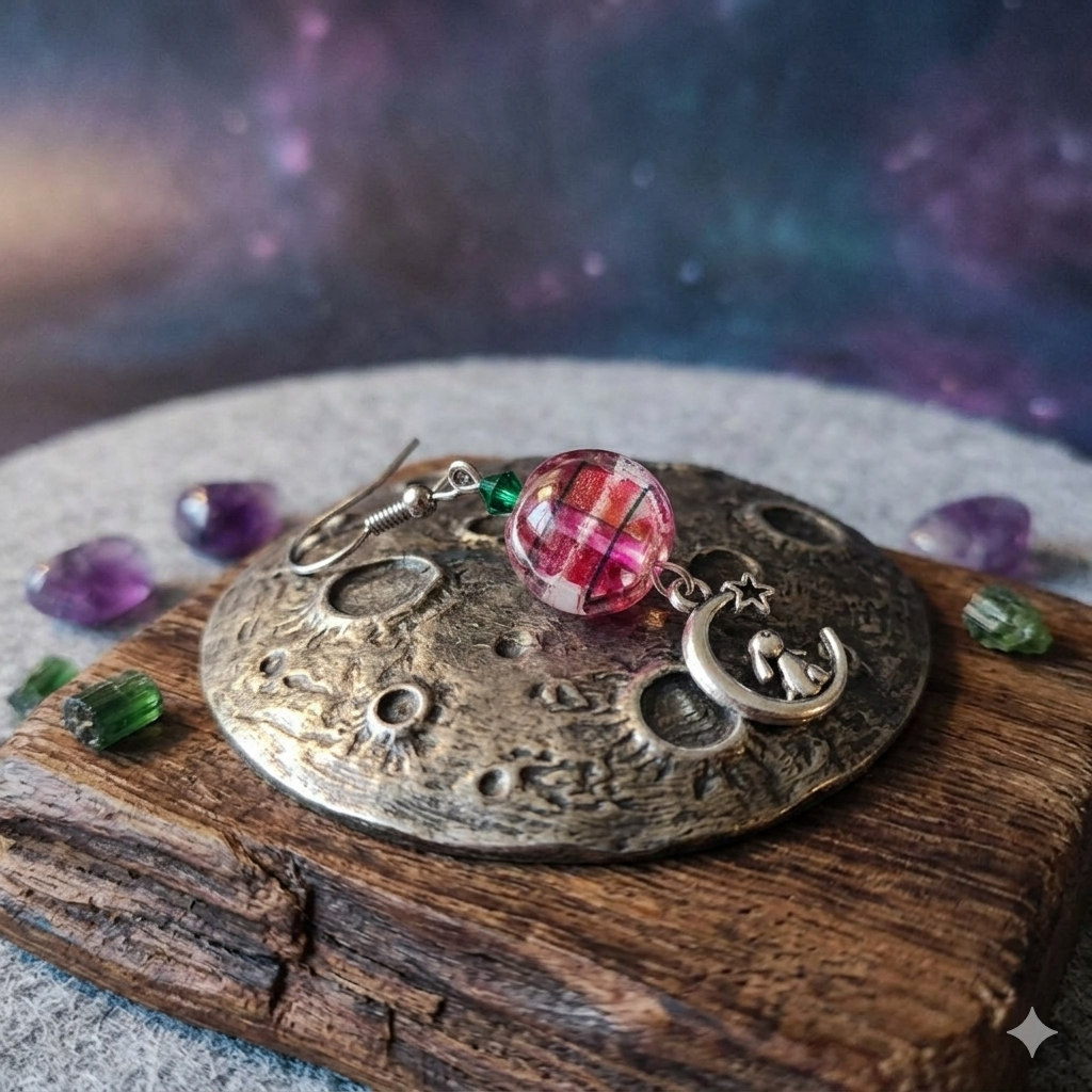 Lapin dans lune étoilée perles vert, fucshia