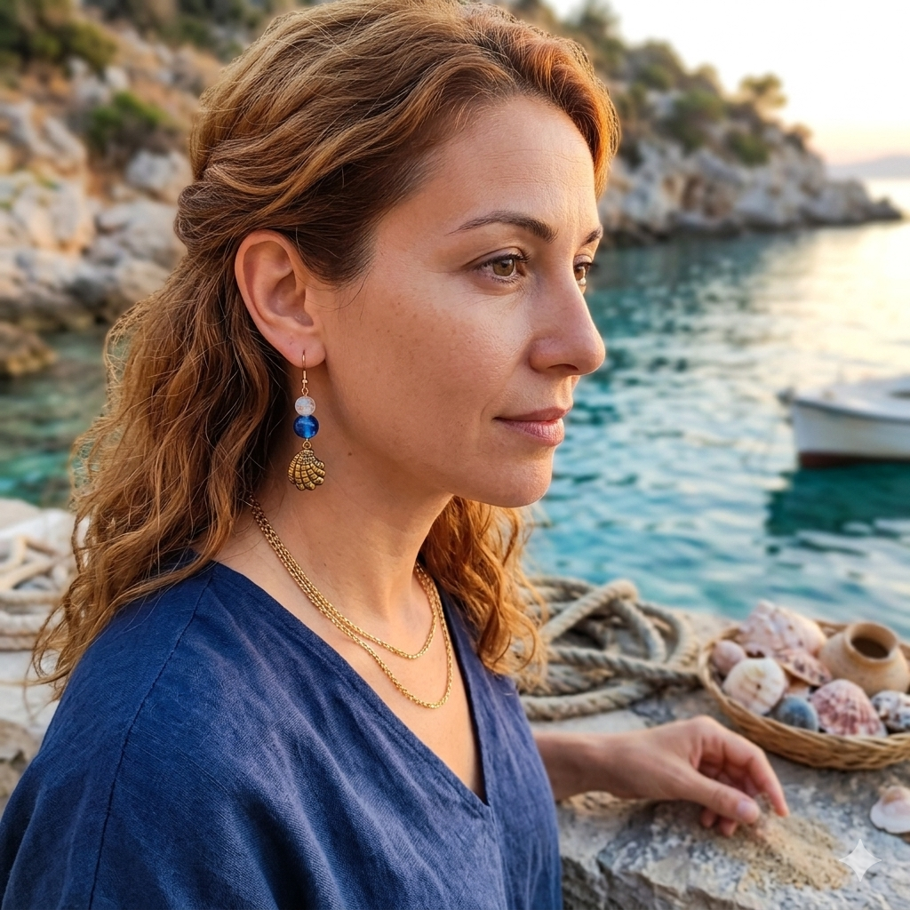 Coquillage perles  blanc tacheté orange, bleu La fée bricole