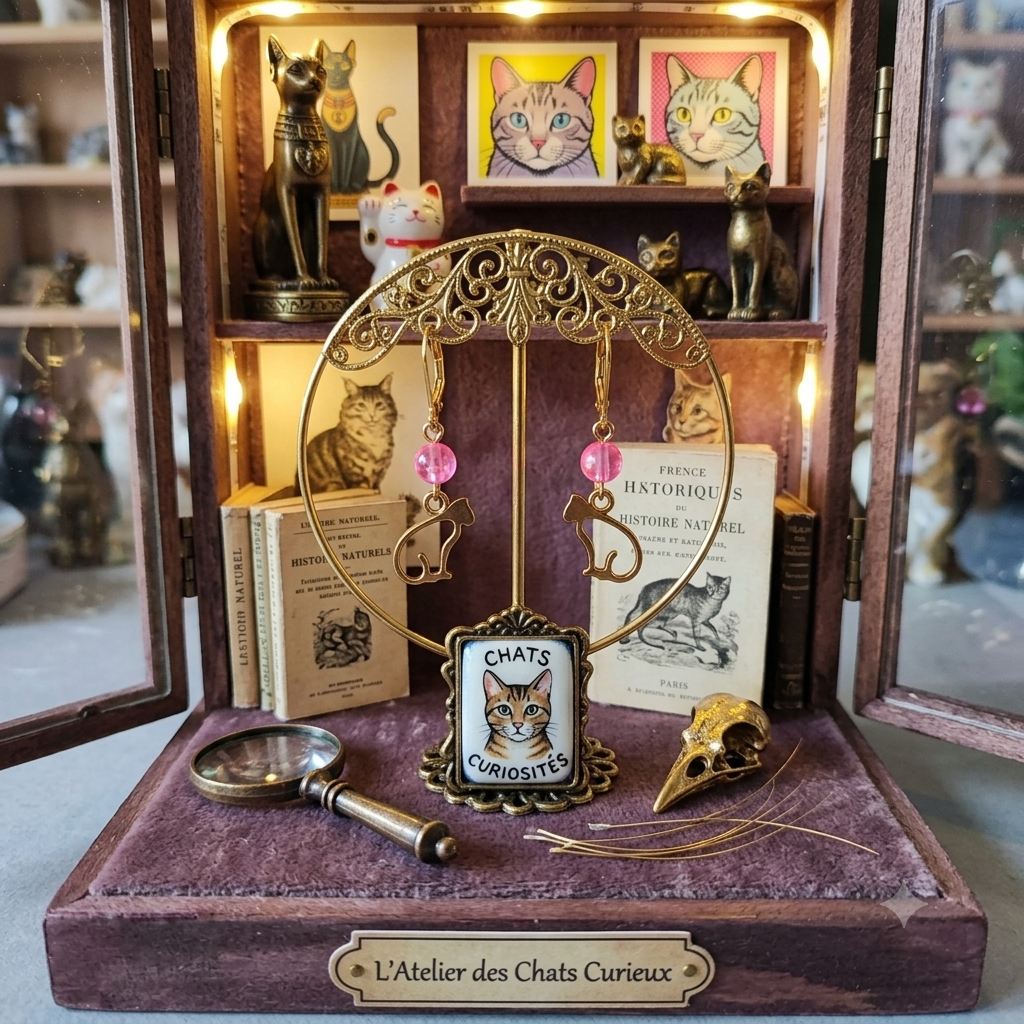 Contour de chat doré, perle fuchsia La fée bricole
