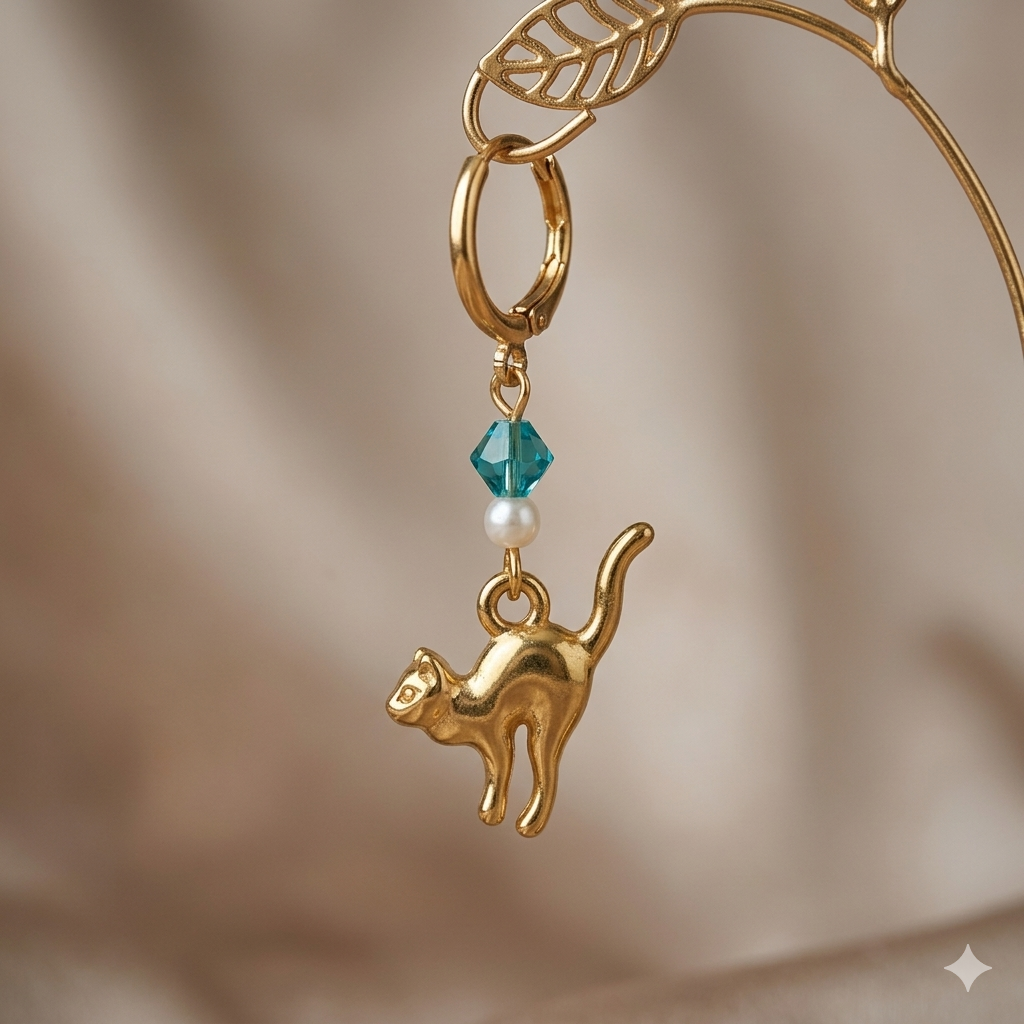 Chat dos arrondi doré, multifacettes turquoise, blanc La fée bricole